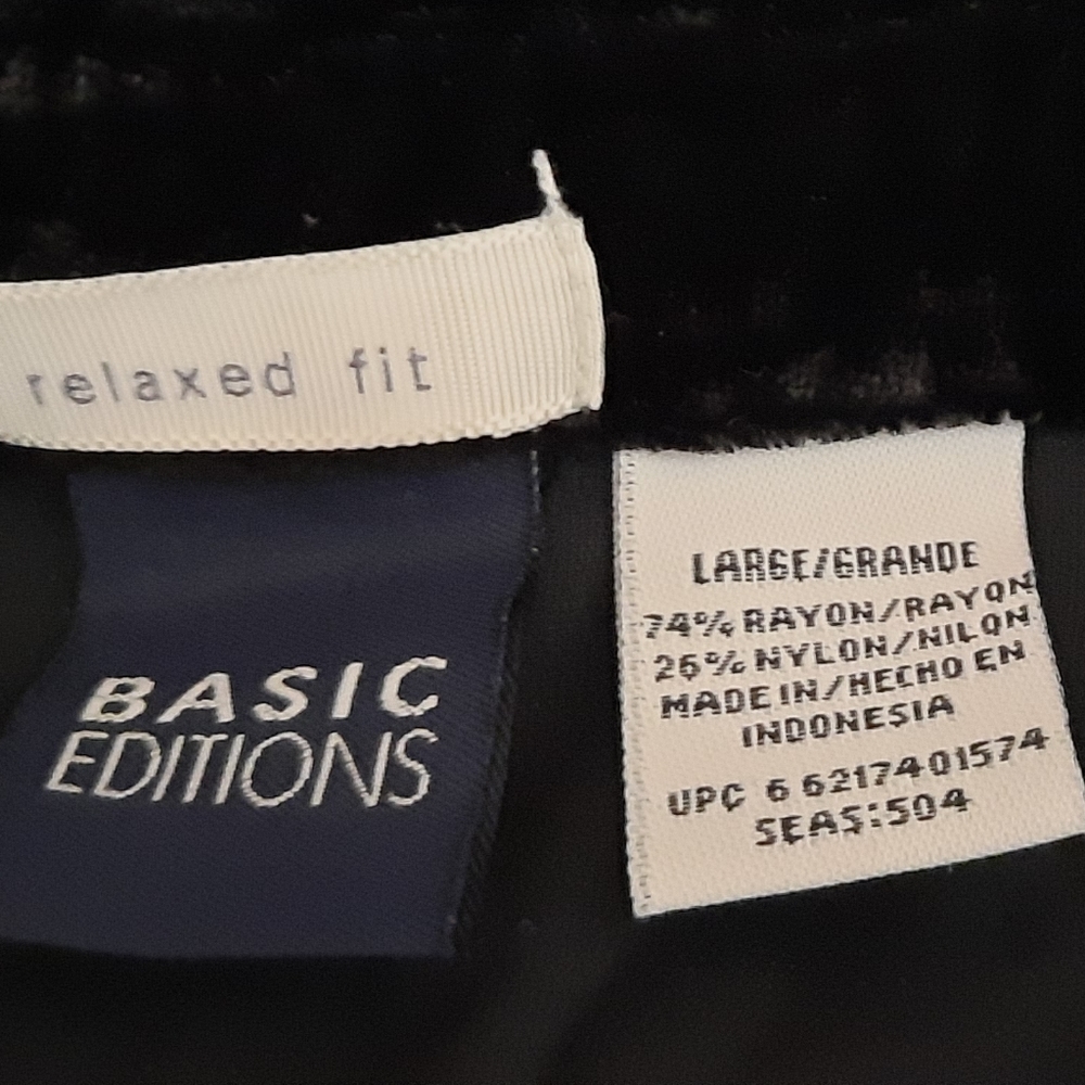Vintage Basic Editions Black "Crushed Velvet" Women's Top size Large - Picture 4 of 12